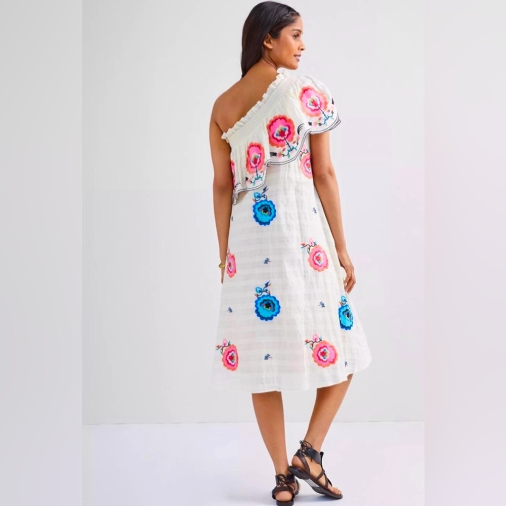 Anthropologie Plenty by Tracy Reese Floral Embroidered One-Shoulder Midi Dress S - Picture 14 of 14